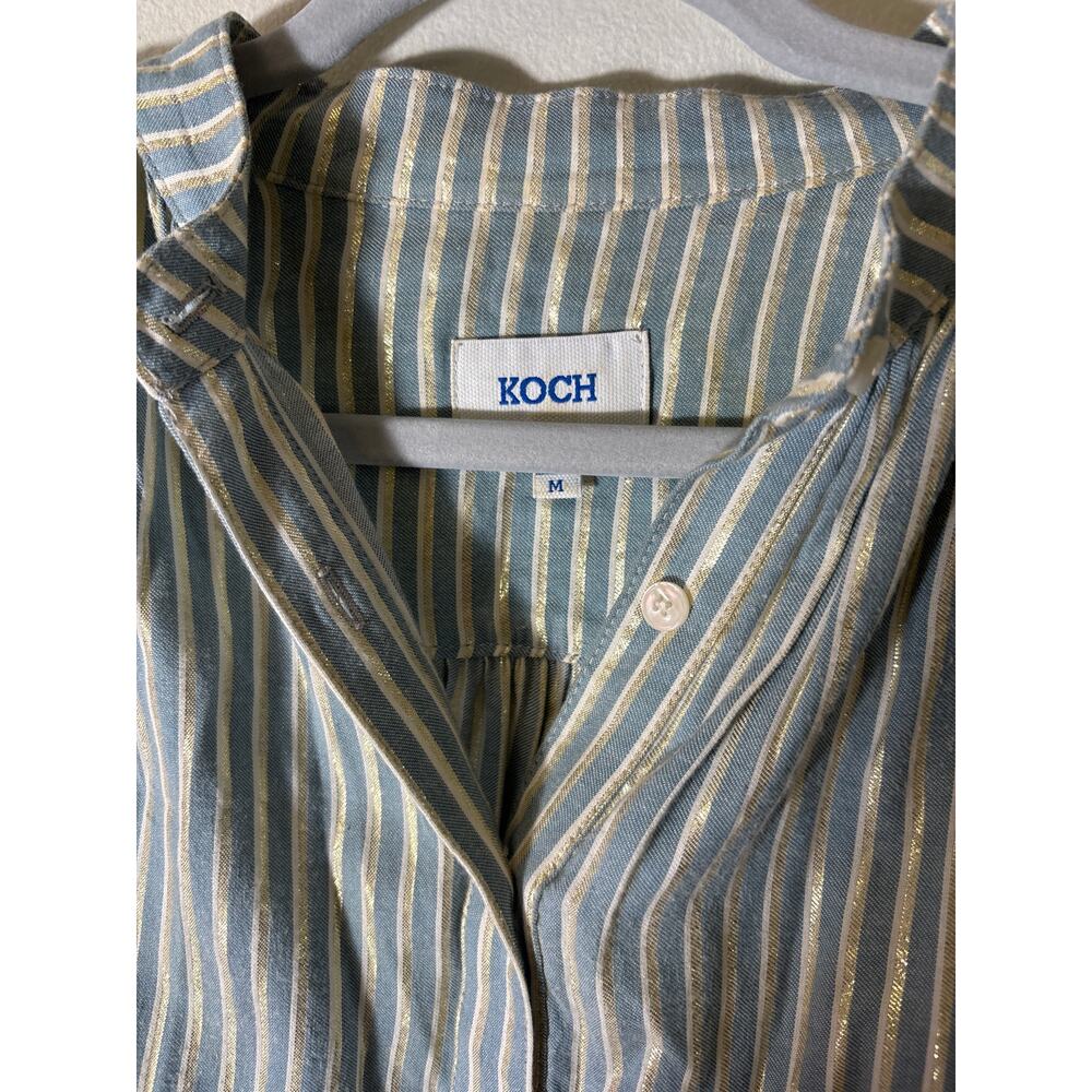 Koch Blue Gold Stripe Sleeveless Box Like Top Sz M - Picture 2 of 3